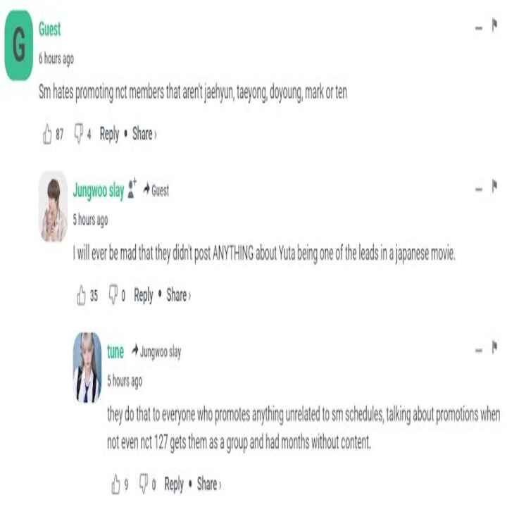 تعليقات من مستخدمي الإنترنت من معجبي NCT
